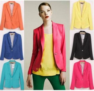 Candy Color Womens Casual slim One Button Tunic Foldable sleeve Blazer 