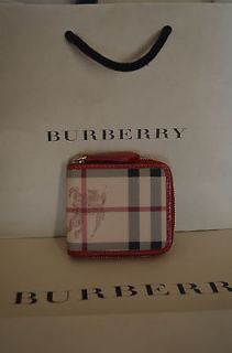 NWT BURBERRY HAYMARKET CHECK ZIP AROUND COIN CARDHOLDER MADE IN ITALY