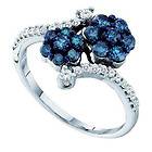 Carat Blue & White Diamond 10k White Gold Flower Righthand Ring