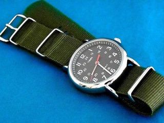   MILITARY 60S STYLE BLACK FACE 24 HOUR DIAL WATCH WITH G 10 STRAP