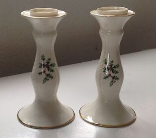 Donegal Parian China Ireland 7 CANDLESTICKS Ivory w/Green Holly, Red 