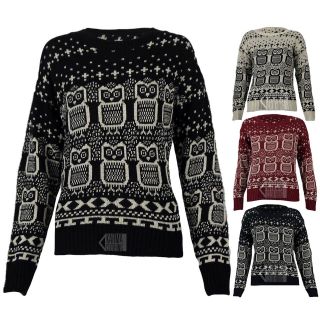   OWL CROSS PATTERN KNITTED JUMPER LADIES KNIT SWEATER TOP SIZES 8 14