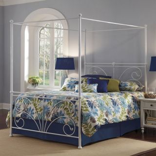   King Size Antique White Metal Canopy Bed with Optional Bed Frame