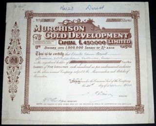 1934 West Australia Murchison Gold Development Share Certificate