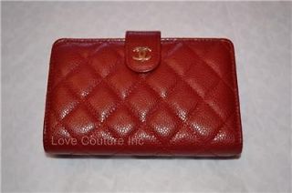 CHANEL NWT Classic Red Caviar Quilted Leather Zip Pocket Wallet A48667 