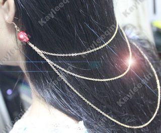   Stone Ear Cuff Hair Back Chain Tassels Fringe Necklace Earring Goth