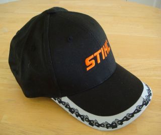Stihl Chainsaw Bill Cap in Black and Silver Hat w/ Chainsaw Effect 