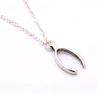 WISHBONE necklace vintage kitsch silver wish bone charm small chain