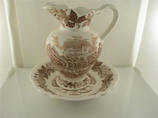   Norleans Made Japan Small Ceramic Pitcher and Basin Landscape Scene