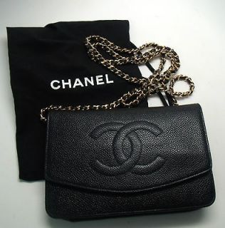 100% Authentic Chanel Black Caviar Wallet Crossbody Bag w/chain