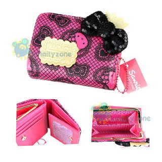 Hello Kitty Sequin Leatherette Card Holder Money Purse Case Girl Lady 