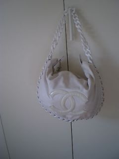 Chanel White Handbag Plastic Chain Handle Large Size Authenticity 