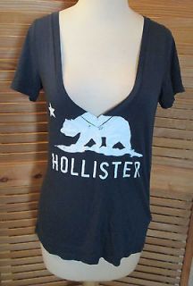 WOMENS HOLLITER T SHIRT SIZE S / NAVY BLUE LOW CUT V NECK GRAPHIC TEE 