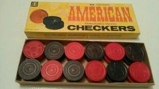 VINTAGE WOOD CHECKERS HALSAM 24 AMERICAN EMBOSSED WITH BOX