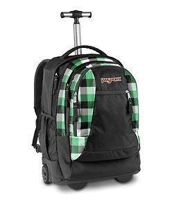   15 Laptop Backpack on Wheels (Black/Verdant Green Block Check