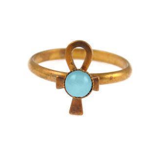 VINTAGE Brass ANKH Ring, Hematite, Turquoise Stone, adjustable, CROSS 