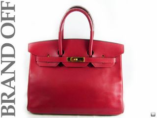 Used 100% AUTHENTIC HERMES ROUGH RED VGC LEATHER BIRKIN 35 HAND BAG