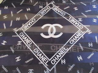   CHANEL Navy Blue and White Scarf Wrap approx.40x40 Silk PARIS FRANCE