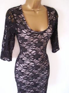JANE NORMAN Glam Black & Champagne Sequin Lace Evening Party DRESS 