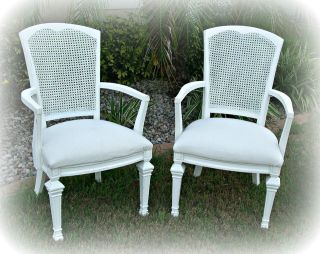Shabby vintage dining chairs, armchairs, chalk paint, woven backs 