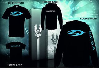 HALO 4 BLACK TSHIRT OR HOODIE WITH BLUE LOGO PERSONALISED XBOX 360 PS3