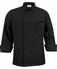 White and Black 65/35 Knot Button Chef Coats by Uncommon Threads