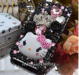 Bow Hello Kitty Crown DIY Crystal cell Phone iPhone4 4s 5 5g Case Deco 