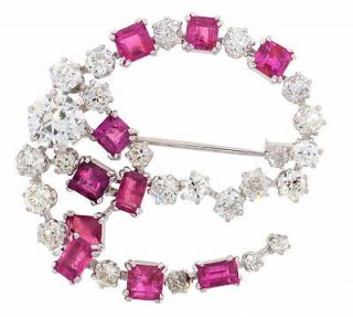 Rare HERMES 4.80ct DIAMOND 2.40ct PINK SAPPHIRE 18k WHT GOLD BROOCH 