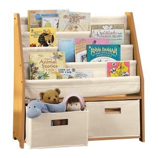 One Step Ahead Kids Sling Canvas and Wood Bookshelf with Storage Bins