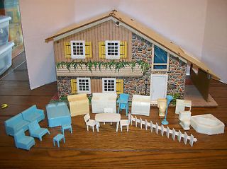 Nice Vintage Doll House. Retro style. A Frame style. Furniture by 