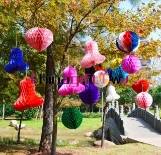   12 honeycomb tissue ball/bell paper lanterns all colors party dector