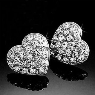 18K White Gold GP Swarovski Multi  Crystal Heart Hot Earrings BN53
