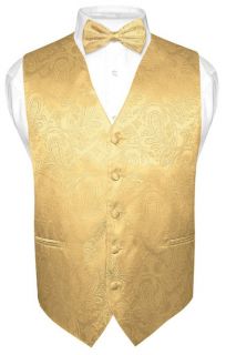 Mens Gold Color Paisley Design Dress Vest BOWTie Set size XS