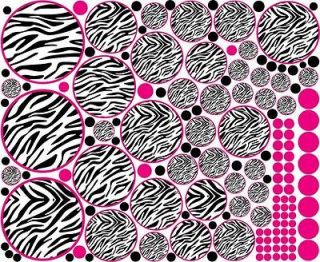 42 Zebra Circle Polka Dots Hot Pink Black + 112 Dots Wall Sticker 