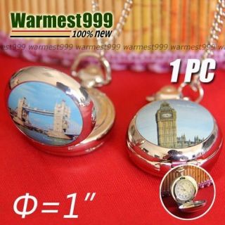 Uk Big Ben Bridge Quartz Pocket Watch Pendant Chain Necklace & Gift 