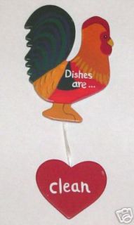 Country Wood Rooster Dishwasher Sign Clean Dirty decor