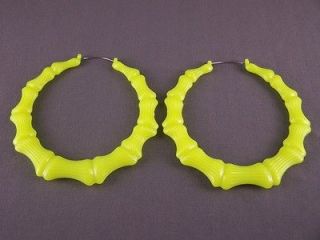 Yellow BIG Huge hoops bamboo earrings 3 3/8 wide door knocker hoop 