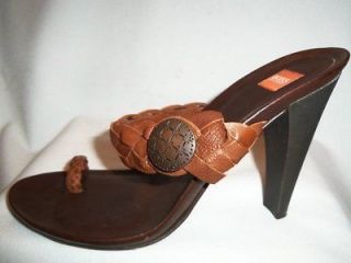 HUGO BOSS Made Italy Brown Braided Leather High Heel Sandals Shoes 36 
