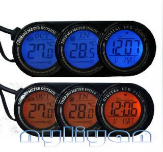 Car In/Out Thermometer two color Backlight Display 12V Alarm Calendar 