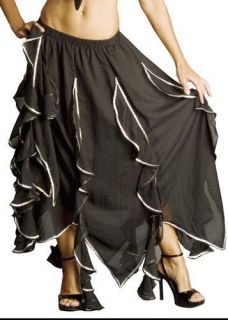 LONG BLACK SILVER SEQUINED RUFFLE SKIRT NWT S /XL   BELLY DANCE GYPSY 