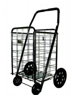 150 LB Folding Shopping Cart Basket front Rubber wheels Laundry 