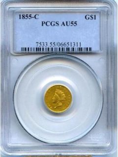 1855 C $1 INDIAN PRINCESS Type 2 GOLD DOLLAR PCGS AU55