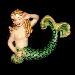RARE 50s Vintage Ceramic Arts Studio Mermaid Sea Sprite Wall Plaque