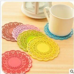   translucent crocheted lace coasters silicone pad insulation coasters
