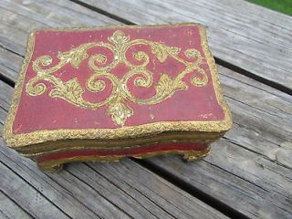   Vintage Florentine Italy Italian Wooden Wood Red Heart Box Gold Gilt