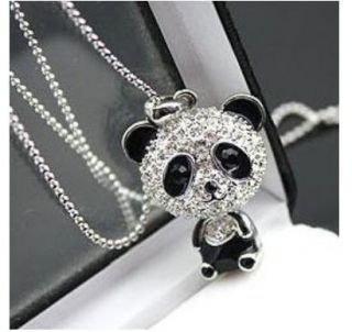   Panda s moving head crystal rhinestone bj Necklace charm chain UK