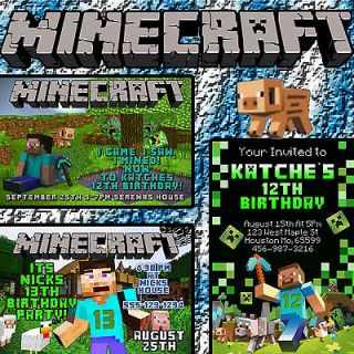 Minecraft Invitations 12 Card Pack 4x6 Optional Envelopes or You Print