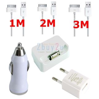   Car Charger Dock 1/2/3M USB Sync Data Cable For iPhone 4 4S iPod Touch