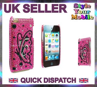   IPOD TOUCH 4 4TH GEN PINK BUTTERFLY DIAMOND BLING HARD GEM CASE COVER