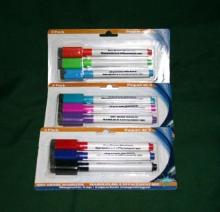 NEW*3 PACK*MAGNETIC DRY ERASE MARKERS IN FESTIVE COLOR CHOICES*WITH 
